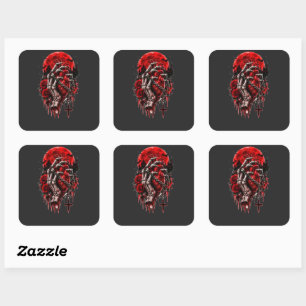 Sticker Carré Mains de squelette gothiques Roses rouges Hallowee