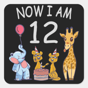 Sticker Carré Maintenant, j'ai 12 ans 12e anniversaire au Zoo