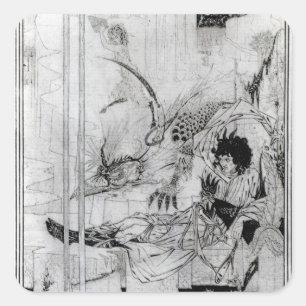 Sticker Carré Maintenant le Roi Arthur a vu la bête recherchant