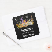 Sticker Carré Maison Citrouille hantée avec Fantôme & Chandelles (Enveloppe)