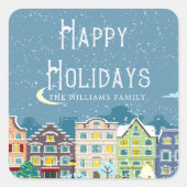 Sticker Carré Maison dans la neige Joyeuses Fêtes Monogramme (Devant)