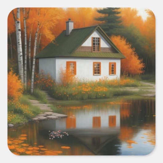 Sticker Carré maison d'automne (Devant)