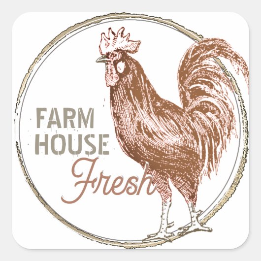Sticker Carré Maison de ferme fraîche avec terre cuite de coq (Devant)