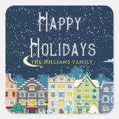 Sticker Carré Maison de Noël neige nuit joyeuse vacances Monogra (Devant)
