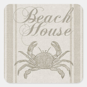 Sticker Carré Maison de plage crabe rivage côtier vintage