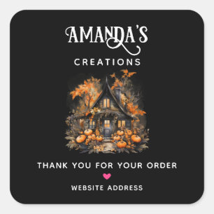 Sticker Carré Maison et Citrouilles de l'Halloween noir
