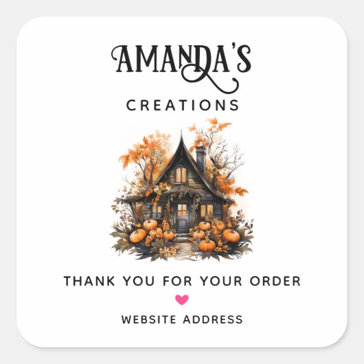 Sticker Carré Maison hantée avec Citrouille Halloween Business (Devant)