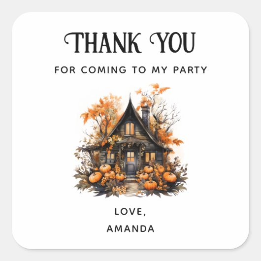Sticker Carré Maison hantée avec la fête d'Halloween Citrouille (Devant)