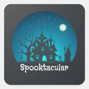 Sticker Carré Maison hantée bleue et noire Spooktacular