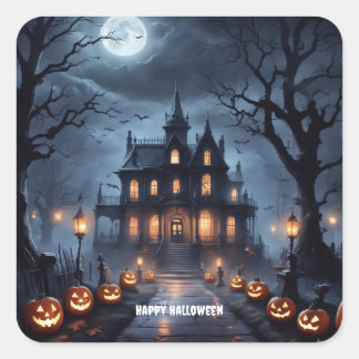 Sticker Carré Maison hantée d'Halloween
