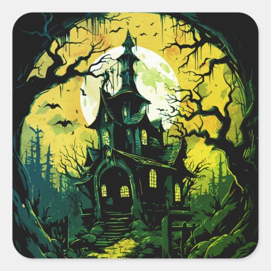 Sticker Carré Maison hantée d'Halloween (Devant)
