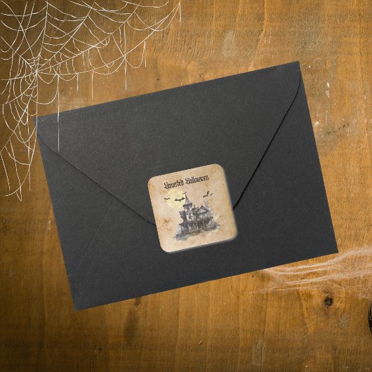 Sticker Carré Maison Hantée éffrayante chauves-souris d'Hallowee