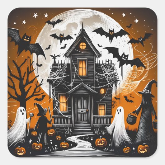 Sticker Carré Maison hantée Halloween (Devant)