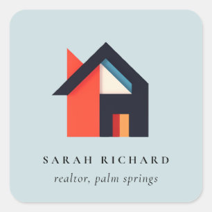 Sticker Carré Maison Moderne Logo Realtor Coloré Bleu Rouge Oran