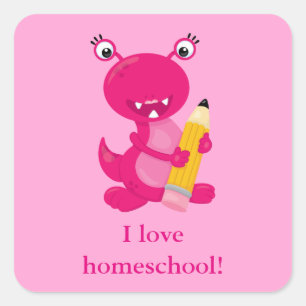 Sticker Carré Maison Monster Rose Cute