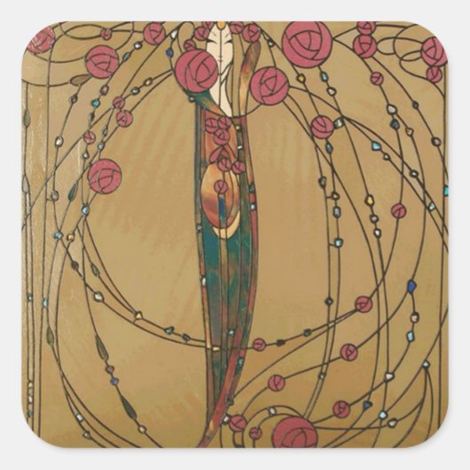 Sticker Carré Maison rose par Margaret MacDonald MacKintosh (Devant)