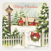 Sticker Carré  Maison rouge de Noël Lanterne Pins   (Devant)