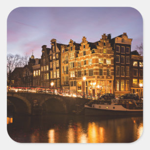Sticker Carré Maisons de canal d'Amsterdam à l'autocollant de