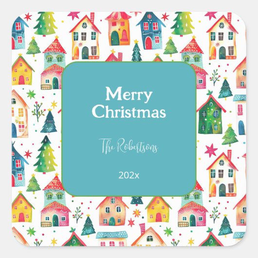 Sticker Carré Maisons de Noël mignonnes (Devant)