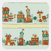 Sticker Carré Maisons Wonky (Devant)