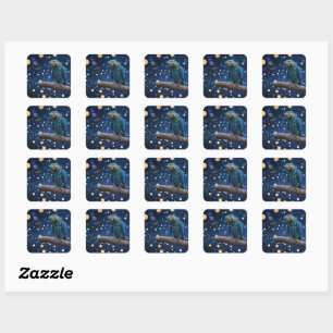 Sticker Carré Majesté Bleue : La Macaw Bleue Sur Dreamy Blue Bok