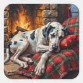 Sticker Carré Majestic Great Dane Asleep by Fireplace Cozy (Devant)