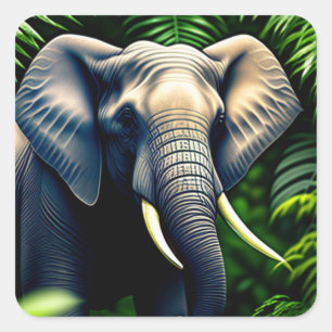 Sticker Carré Majestic Jungle Elephant - Sauvage Et Libre