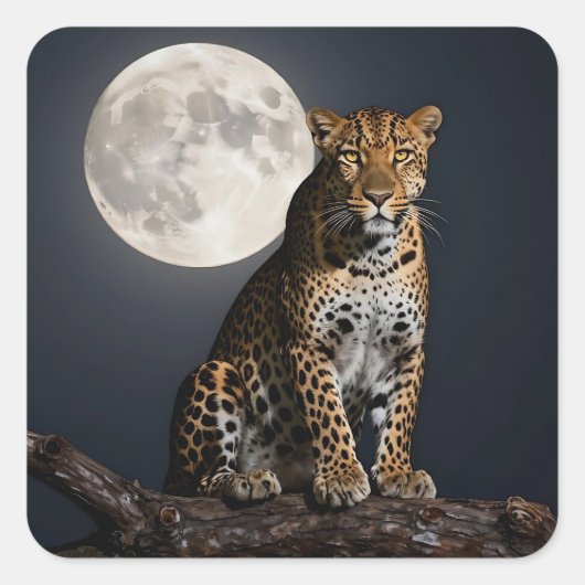 Sticker Carré Majestic Leopard and Full Moon   (Devant)