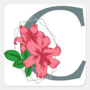Sticker Carré Majuscule C monogramme floral