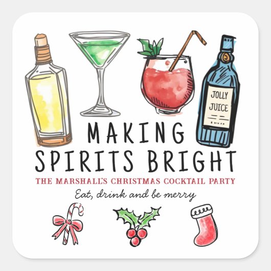 Sticker Carré Making Spirits Bright Drinks Christmas Cocktail (Devant)