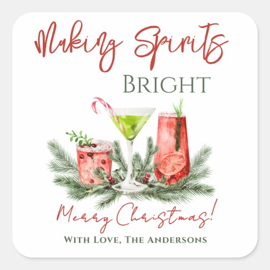 Sticker Carré Making Spirits Bright Festive Cocktails Holiday (Devant)
