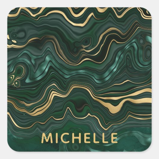 Sticker Carré Malachite vert foncé et veines de strates de feuil (Devant)