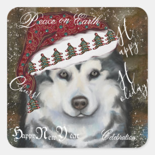Sticker Carré Malamute d'Alaska