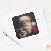 Sticker Carré Malamute d'Alaska avec Noël du Père Noël (Enveloppe)