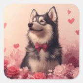 Sticker Carré Malamute d'Alaska avec Rose - Saint-Valentin (Devant)
