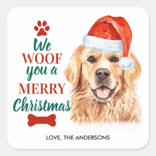 Sticker Carré Malheur à vous joyeux Noël mignon chien Golden Ret (Devant)