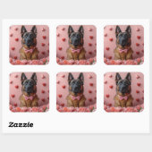 Sticker Carré Malinois belge avec Rose - Saint Valentin (Feuille)