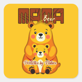 Sticker Carré Mama Bear Protective Love – Cute Mother Bear Desig