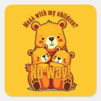 Sticker Carré Mama Bear with My Cubs – Cute Family Bear Art