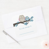 Sticker Carré Mama Owl & Baby {Blue} | Plaques (Enveloppe)