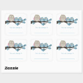 Sticker Carré Mama Owl & Twins {Blue} | Plaques (Feuille)