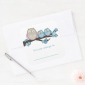 Sticker Carré Mama Owl & Twins {Blue} | Plaques (Enveloppe)