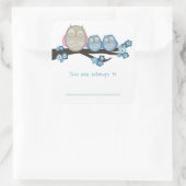 Sticker Carré Mama Owl & Twins {Blue} | Plaques (Sac)