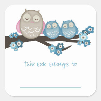 Sticker Carré Mama Owl & Twins {Blue} | Plaques