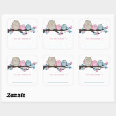 Sticker Carré Mama Owl & Twins {Rose & Blue} | Plaques (Feuille)