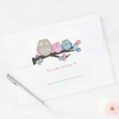 Sticker Carré Mama Owl & Twins {Rose & Blue} | Plaques (Enveloppe)