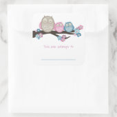 Sticker Carré Mama Owl & Twins {Rose & Blue} | Plaques (Sac)