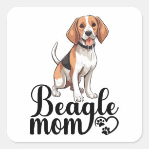 Sticker Carré Maman Beagle Mignon Chien de Dessin Animé Amoureux