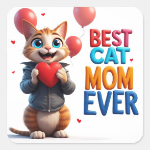 Sticker Carré Maman Chat Douce Kitty Aux Grands Yeux 🐱
