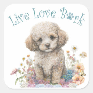Sticker Carré Maman Chien Caniche Floral